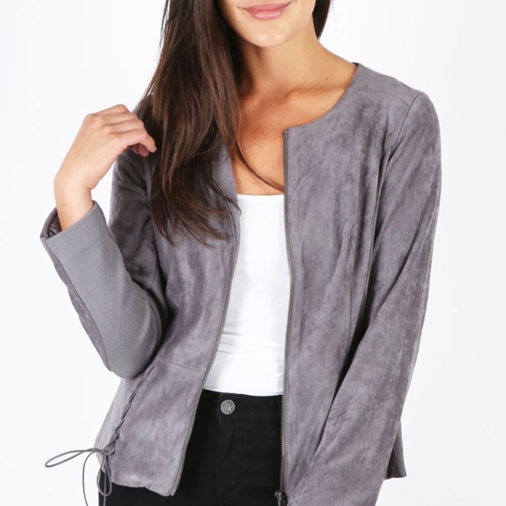 Women’s VEGAN SUEDE JACKET, grey, size M